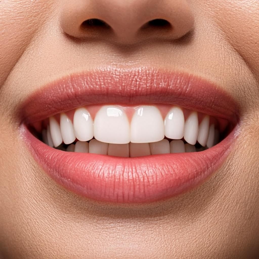 Smile after professional teeth whitening — bright radiant teeth